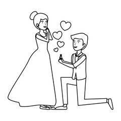 recently married couple with hearts floating