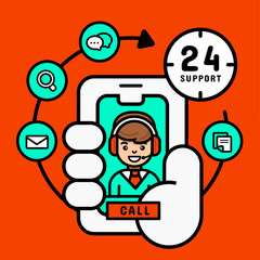 Call center on mobile concept, customer service support from mobile for business,  modern  vector Illustration 