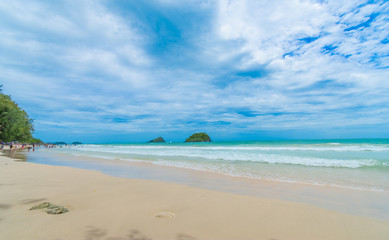 beach and tropical sea  on blue sky background.