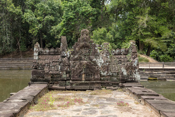 Jayatataka Baray, a man made lake which contains the Neak Pean artificial island with a Buddhist temple on a circular island at Angkor, Siem Reap, Cambodia