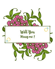 Vector illustration artwork purple wreath frame for greeting card will you marry me