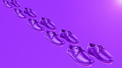 Purple men's shoes on a purple background depict the path.