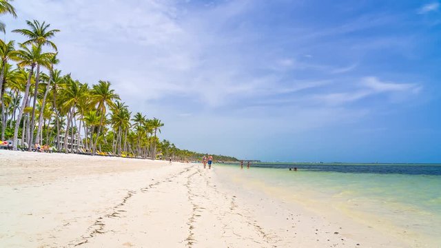 Timelapse of beautiful ocean beach in dominican republic at sunny morning
