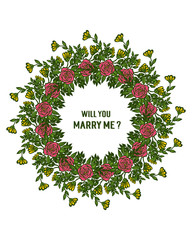 Vector illustration style leaf wreath frame for card will you marry me