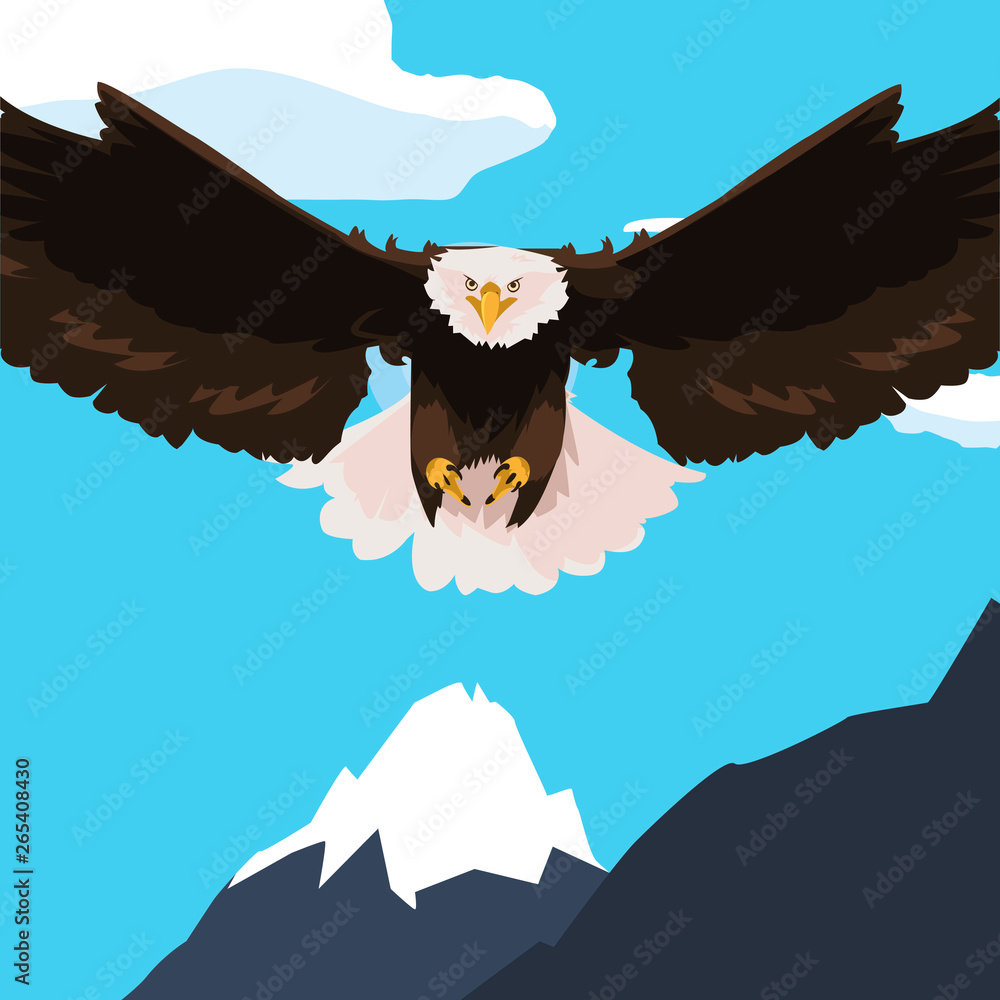 Poster beautiful bald eagle flying in the snowscape