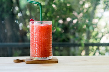 Fresh strawberry smoothie in glasses