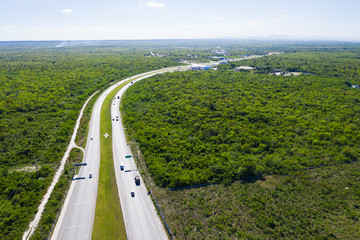 Aerial view from drone on asphalt highway road