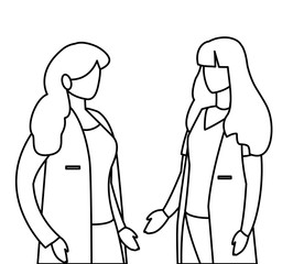 female medicine workers with uniform characters