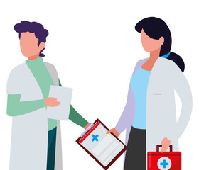 couple medicine workers with uniform characters