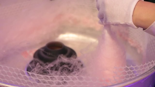 Cotton candy being made in slow motion