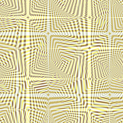 Abstract vector seamless op art pattern with rhombus and mesh. Pastel graphic ornament. Striped optical illusion repeating texture.