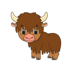 Yak.. Cute flat vector illustration in childish cartoon style. Funny character. Isolated on white background.