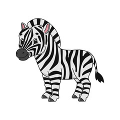 Fototapeta na wymiar Zebra. Cute flat vector illustration in childish cartoon style. Funny character. Isolated on white background.