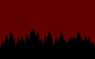 Gordijnen Boslandschap naadloze rode achtergrond silhouet patroon © Emmanuel