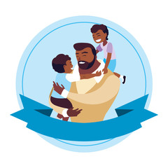 Obraz premium afro father with sons characters in frame