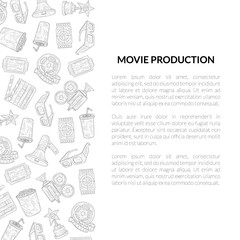 Movie Production Banner Template with Place for Your Text, Cinema Industry Hand Drawn Vector Illustration