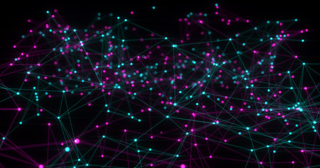 Obraz premium Abstract futuristic light wallpaper background design. Science dark pattern with structure mesh and lines. Modern business space triangular illustration with bokeh. 3D render