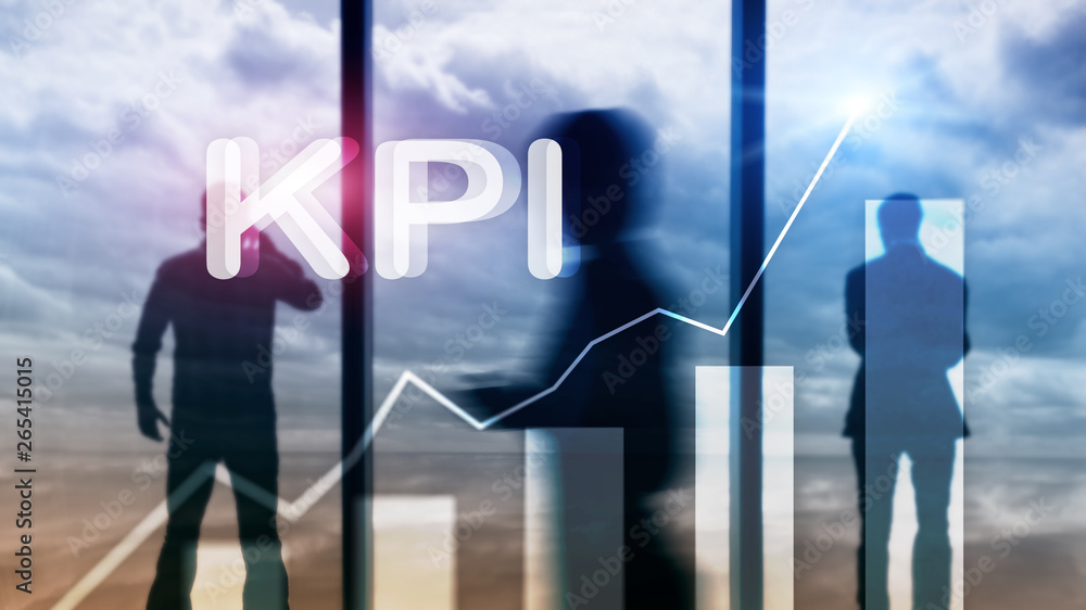 Poster kpi - key performance indicator. business and technology concept. multiple exposure, mixed media. fi
