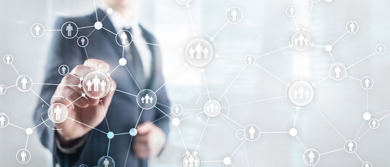 HR Human resources management peoples relation organisation structure virtual screen mixed media double exposure