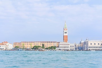 Fototapeta na wymiar View of St. Mark's Campanile from Grand Canal in Venice, Italy