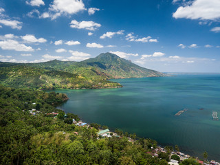 Fototapeta na wymiar Panorama Aerial Drone Picture of Taal Lake in the Philippines
