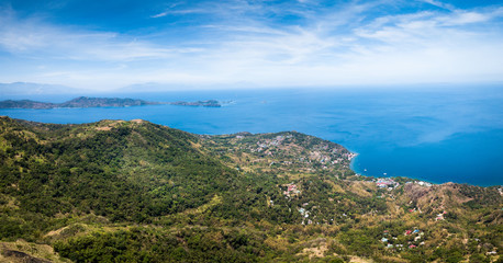 Panorama Aerial Drone Picture from Mount Gulugod Baboy and the sea in Mabini, Batangas, Philippines