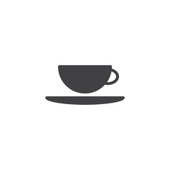 Coffee cup with saucer vector icon. filled flat sign for mobile concept and web design. Cup of tea or coffee glyph icon. Breakfast symbol, logo illustration. Pixel perfect vector graphics