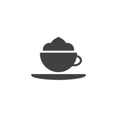 Mocha coffee cup with foam vector icon. filled flat sign for mobile concept and web design. Cappuccino cup with cream glyph icon. Symbol, logo illustration. Pixel perfect vector graphics
