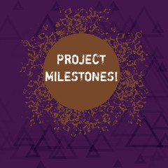 Writing note showing Project Milestones. Business concept for duration that shows an important achievement in a project Disarrayed Jumbled Musical Notes Icon with Colorful Circle