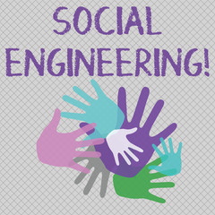Word writing text Social Engineering. Business photo showcasing attack photo that relies heavily on huanalysis interaction Color Hand Marks of Different Sizes Overlapping for Teamwork and Creativity