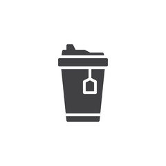 Takeaway iced tea cup vector icon. filled flat sign for mobile concept and web design. Cardboard tea cup with tea bag glyph icon. Symbol, logo illustration. Pixel perfect vector graphics