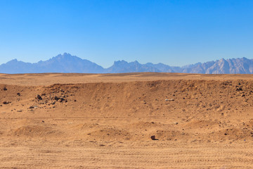 View of Arabian desert and mountain range Red Sea Hills in Egypt