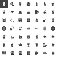 Coffee shop vector icons set, modern solid symbol collection, filled style pictogram pack. Signs, logo illustration. Set includes icons as coffee beans, latte, cappuccino, coffee maker, turkish cezve