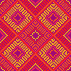 Ethnic boho seamless pattern. Embroidery on fabric. Patchwork texture. Weaving. Traditional ornament. Tribal pattern. Folk motif. Can be used for wallpaper, textile, invitation card, wrapping, web pag