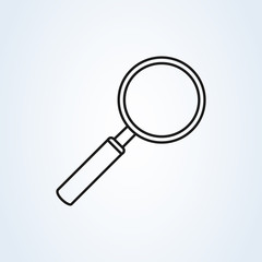 Magnifying glass or search icon line art, flat vector graphic on isolated background