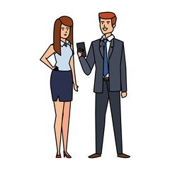 business couple calling with smartphone