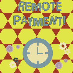 Conceptual hand writing showing Remote Payment. Concept meaning payment transaction initiated via internet or from a device Time Management Icons of Clock, Cog Wheel Gears and Dollar