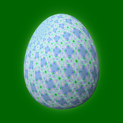Happy Easter - Frohe Ostern, Artfully designed and colorful easter egg, 3D illustration on green background