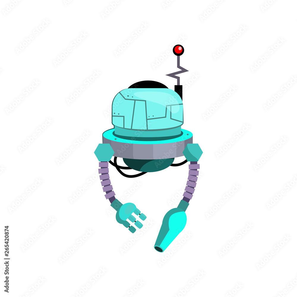 Aufkleber balancing robot cartoon illustration. blue machine with antenna and arms. robotics concept. vector i