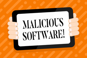 Conceptual hand writing showing Malicious Software. Concept meaning the software that brings harm to a computer system Color Tablet Smartphone with Screen Handheld Back of Gadget