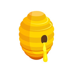 Bee hive cartoon illustration. Honey dripping from hole. Honey concept. Vector illustration can be used for topics like nature, organic food, wild honey