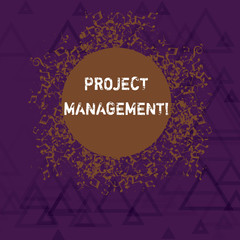 Writing note showing Project Management. Business concept for method of organizing all activities related to a project Disarrayed Jumbled Musical Notes Icon with Colorful Circle