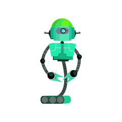 Green robot cartoon illustration. Robotic toy, bot, cyborg. Robotics concept. Vector illustration can be used for topics like robotic science, engineering, artificial intelligent