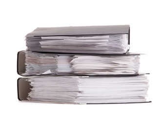 A stack of office documents close-up. Folder with documents isolate on white background.
