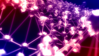 Obraz premium Molecule and communication background. Brochure or web banner design. Dollar symbol. Technology and finance relative. Shallow depth of field. 3D rendering.