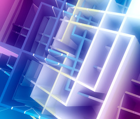 Abstract high tech geometry background. Multicolored abstraction. 3D rendering.