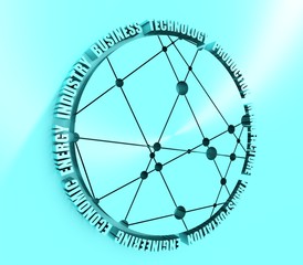 Technology, industry and business icon design template, round shape. Molecule and communication pattern. Connected lines with dots. 3D rendering.