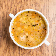vegetable soup on the wooden background