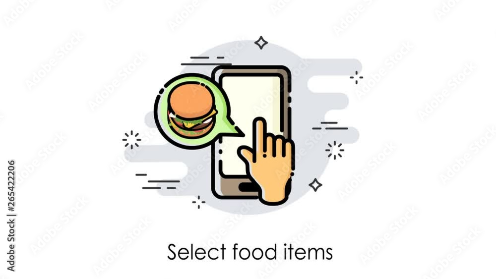 Wall mural cartoon animation. order process and food delivery concept. alpha channel mask. how to order. modern