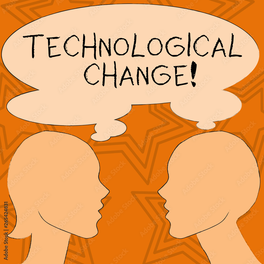 Poster writing note showing technological change. business concept for increase in the efficiency of a prod